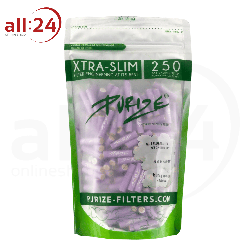 PURIZE Xtra Slim Aktivkohlefilter 250 Stück Ø 5,9mm Violett