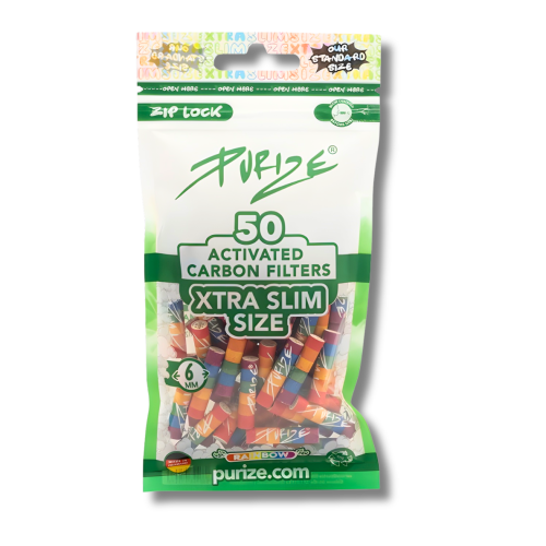 PURIZE Xtra Slim Aktivkohlefilter 50 Stück Rainbow Ø 6 mm 