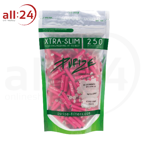 PURIZE Xtra Slim Aktivkohlefilter 250 Stück Ø 5,9mm Pink