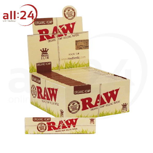 BOX RAW Organic Hemp King Size Slim Rolling Papers, 50 Stück á 32 Blatt 