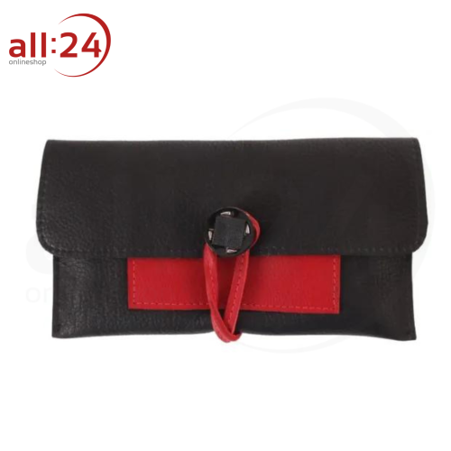 Tabaktasche Leder rot/schwarz mit Bandverschluss 