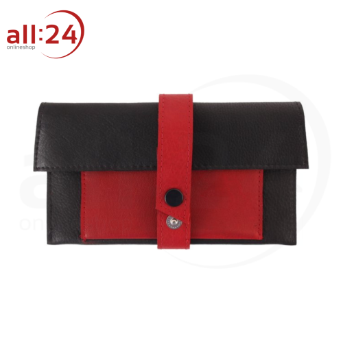 Tabaktasche Leder rot/schwarz mit Druckverschluss 