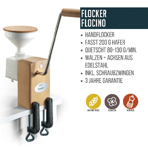 KoMo Flocino - Hochwertige Flockenquetsche für gesunde Haferflocken und mehr 