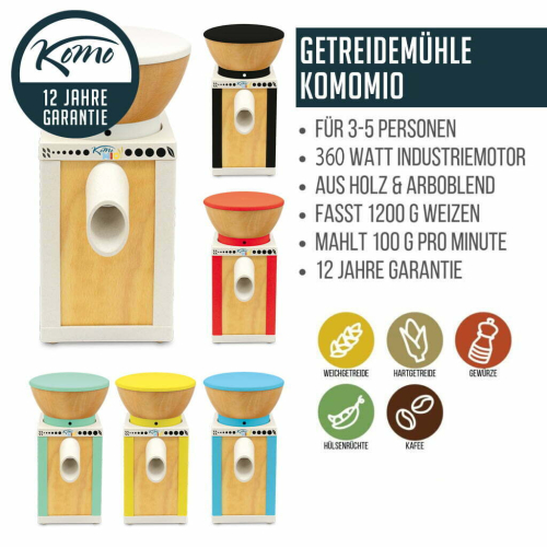 KoMo Komomio Getreidemühle in verschiedenen Farben glutenfrei