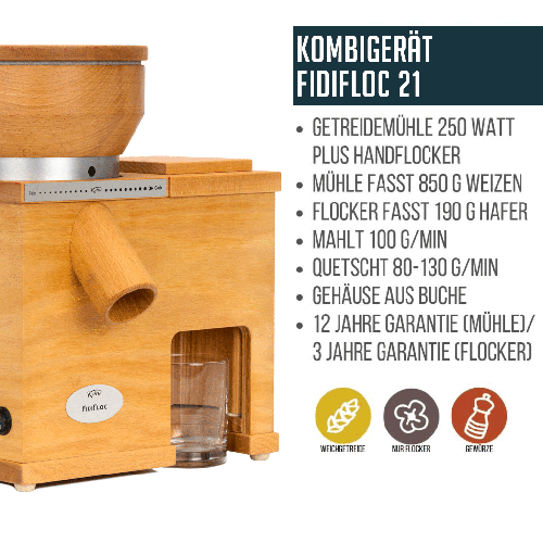 KoMo FidiFloc 21 - Kombi-Getreidemühle und Flockenquetsche glutenfrei