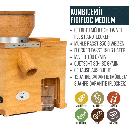 KoMo FidiFloc Medium - Kombi-Getreidemühle und Flockenquetsche normal