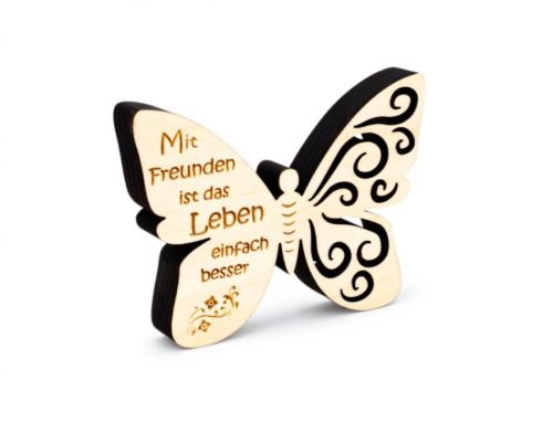 Kleiner Zirben Schmetterling mit Gravur Mit Freunden 