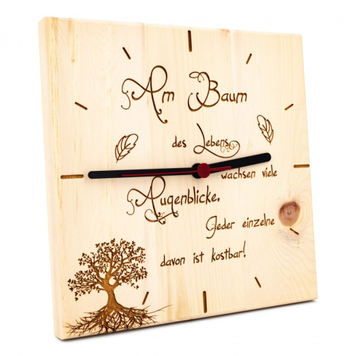 Zirben Wanduhr Am Baum des Lebens 25cm x 25cm 