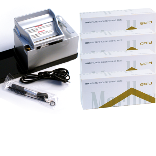 Wert-Set: Powermatic 2 PLUS Silber Stopfmaschine mit 1.000 Marlboro Zigarettenhülsen Marlboro gold