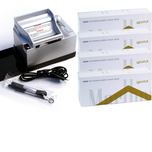 Wert-Set: Powermatic 2 PLUS Silber Stopfmaschine mit 1.000 Marlboro Zigarettenhülsen – Unschlagbares Preisangebot! 