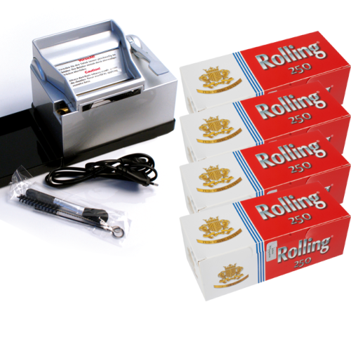 Wert-Set: Powermatic 2 PLUS Silber Stopfmaschine mit 1.000 ROLLING Zigarettenhülsen 