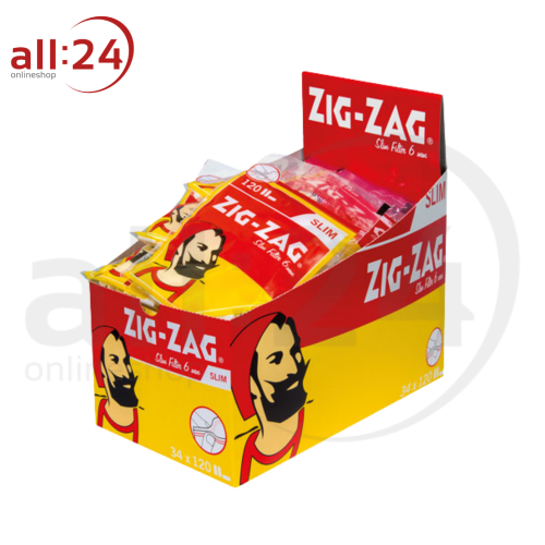 ZIG ZAG slim Zigarettenfilter, 6 mm, 34 Stück - 8er Karton 