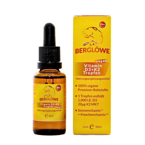 Artikelbild des Artikels “Berglöwe Flüssiges Vitamin D3 + K2 Tropfen 30ml Vegan “