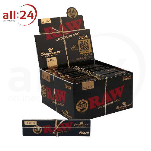 Artikelbild des Artikels “BOX RAW Black Rolling Paper Connoisseur King Size Slim + Tips 24 Stück “