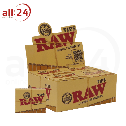 Artikelbild des Artikels “BOX RAW Prerolled Tips, Vorgerollte Filtertips, 20 Stück je 21 Filter “