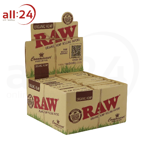 Artikelbild des Artikels “BOX RAW Rolling Paper Connoisseur ORGANIC HEMP mit Filter Tips 24 Stück “