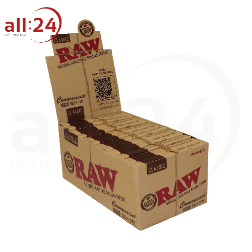 Artikelbild des Artikels “BOX RAW Rolling Paper Connoisseur Single Wide + Tips 24 Stück “