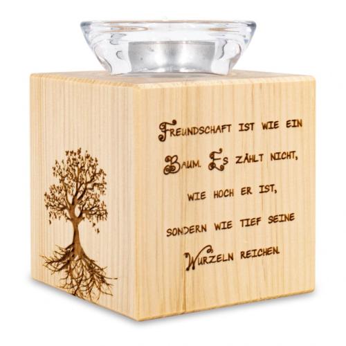 Artikelbild des Artikels “Teelichthalter aus Zirbenholz Freundschaft ist wie ein Baum “