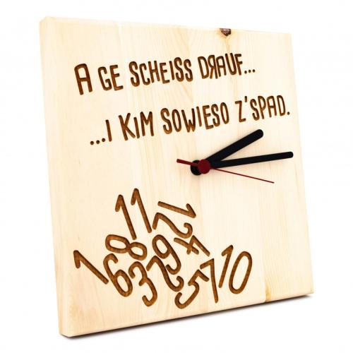 Artikelbild des Artikels “Zirben Wanduhr Gravur Lustig 25cm x 25cm “