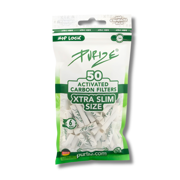 PURIZE Xtra Slim Aktivkohlefilter 50 Stück Weiß Ø 6 mm 