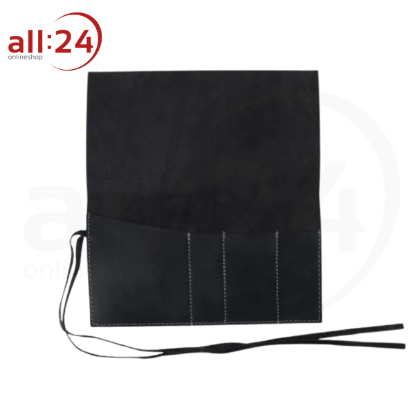 Tabaktasche Leder Schwarz mit Bandverschluss 