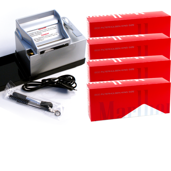 Wert-Set: Powermatic 2 PLUS Silber Stopfmaschine mit 1.000 Marlboro Zigarettenhülsen Marlboro red