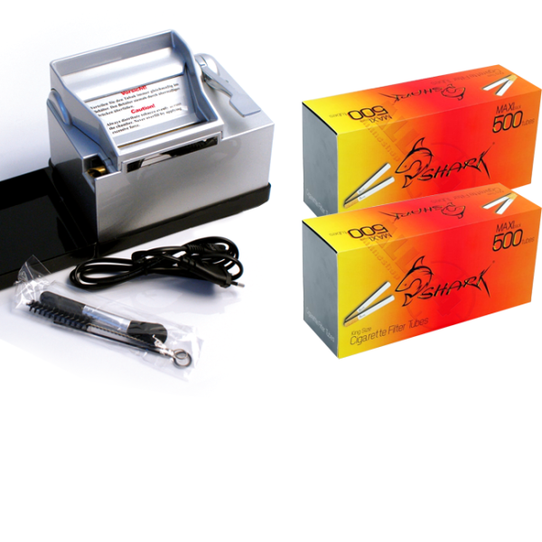 Wert-Set: Powermatic 2 PLUS Silber Stopfmaschine mit 1.000 SHARK Zigarettenhülsen 