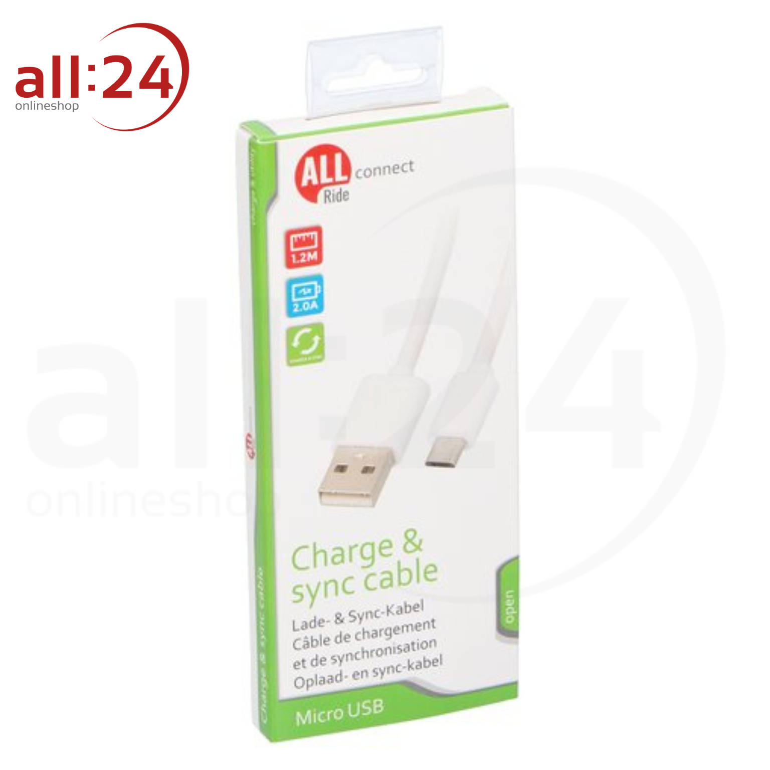 ALLride Lade- und Sync-Kabel Micro USB 1,2m 