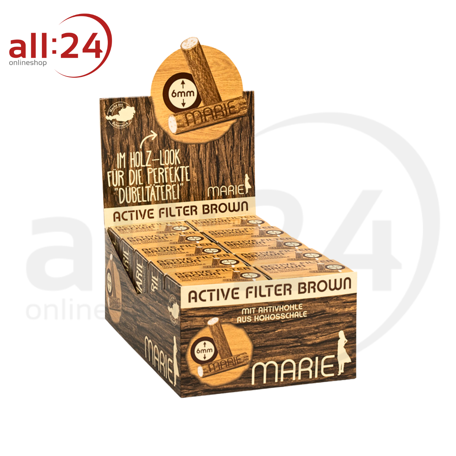MARIE Brown Active Filter 6mm - 10 Boxen à 34 Holzoptik Aktivkohlefilter 