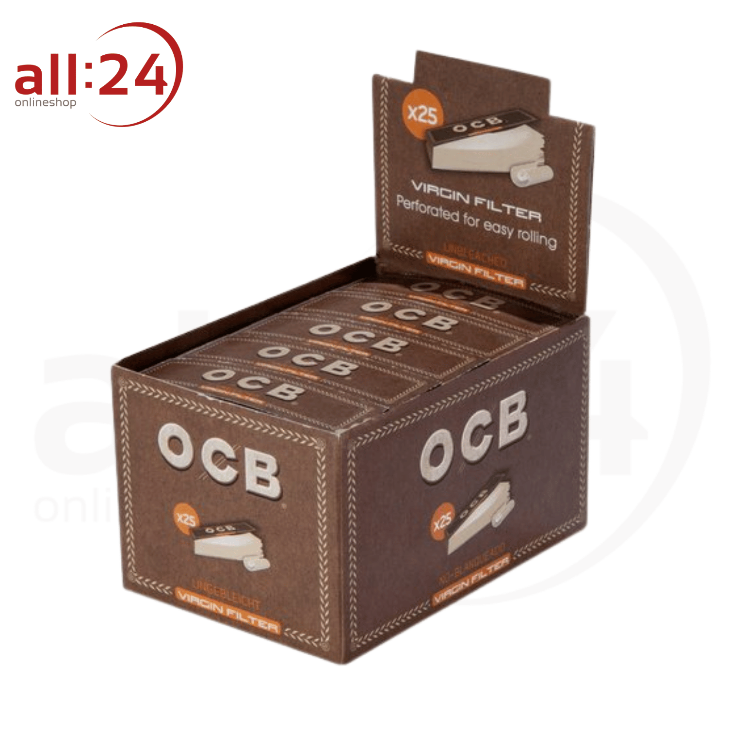 BOX OCB Filter Tips Unbleached Virgin - 25er Box mit je 50 Blatt 