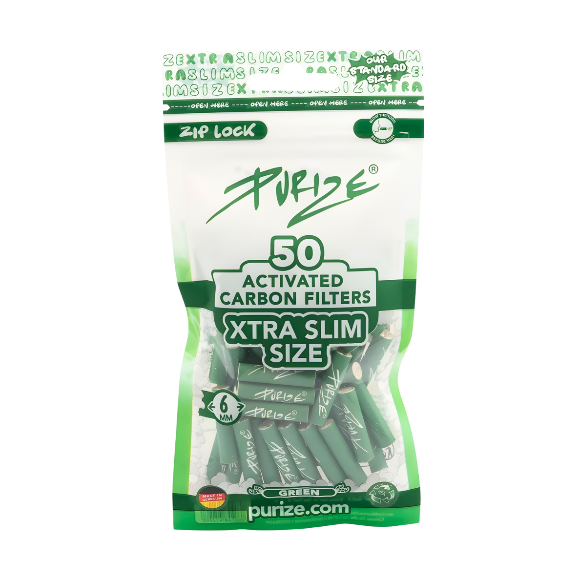 Artikelbild 1 des Artikels “PURIZE Xtra Slim Aktivkohlefilter 50 Stück Grün Ø 6 mm “