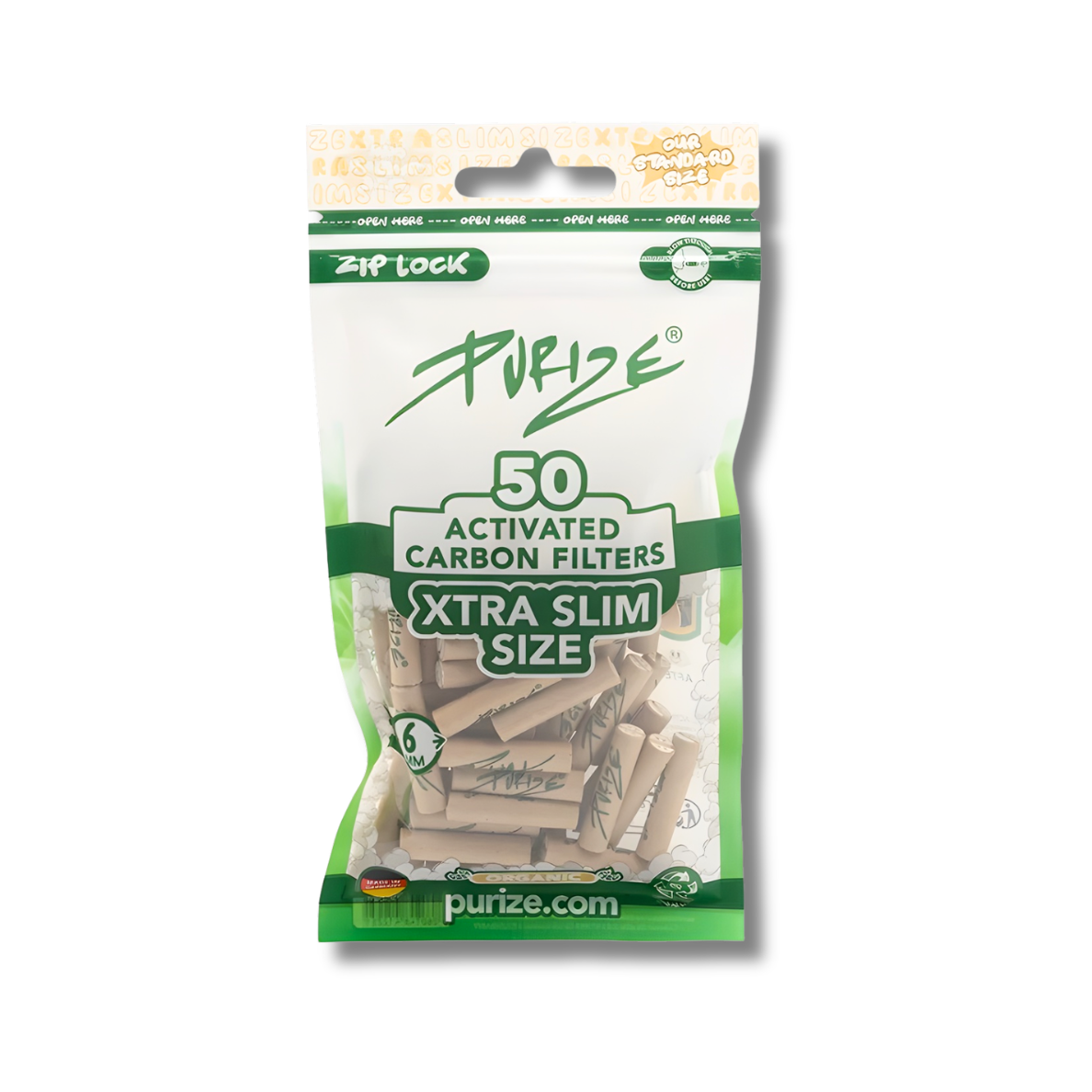 Artikelbild 1 des Artikels “PURIZE Xtra Slim Aktivkohlefilter Organic 50 Stück 6 mm “