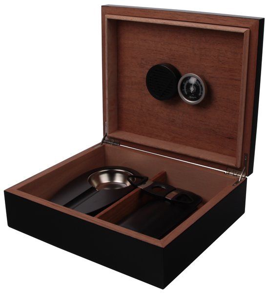 Humidor-Set schwarz mit Zigarrenetui 