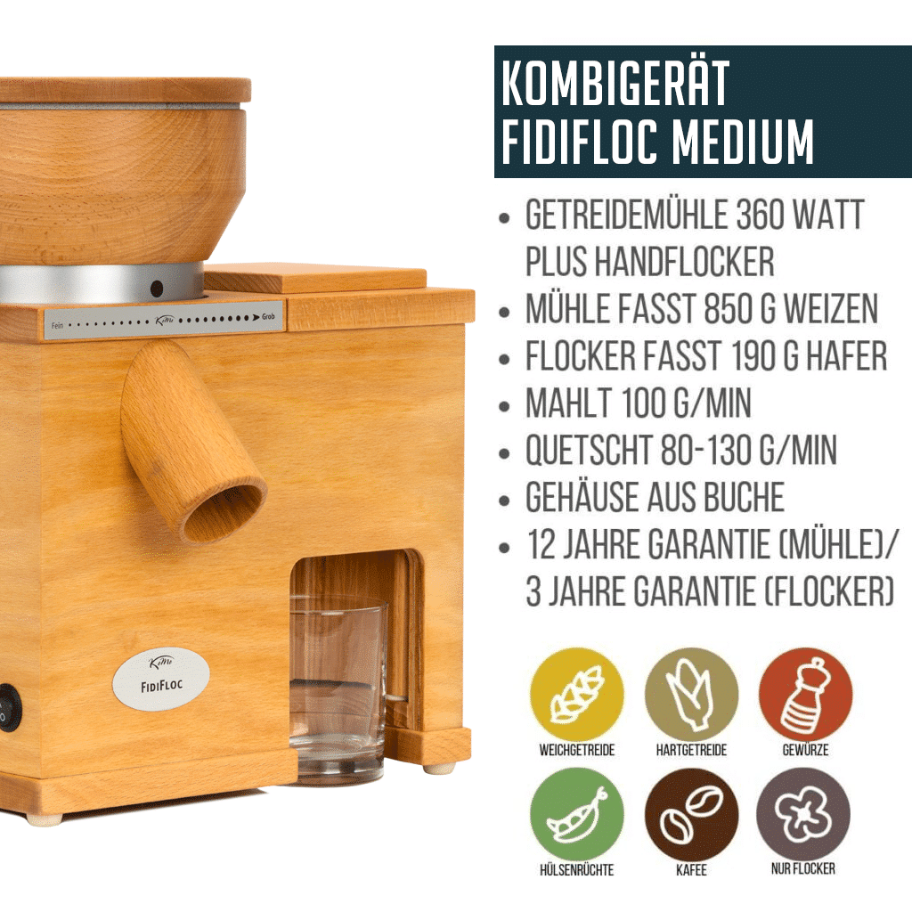 KoMo FidiFloc Medium - Kombi-Getreidemühle und Flockenquetsche glutenfrei