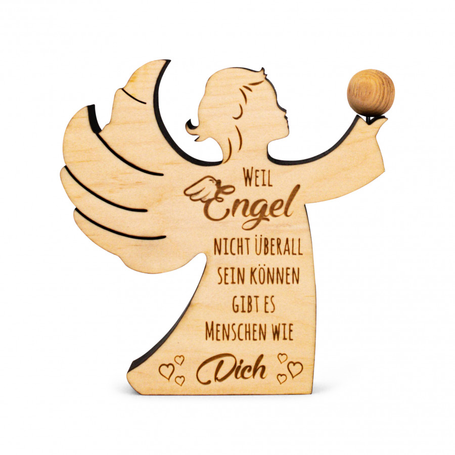 Kleiner Zirbenengel Schutzengel mit Aufschrift 