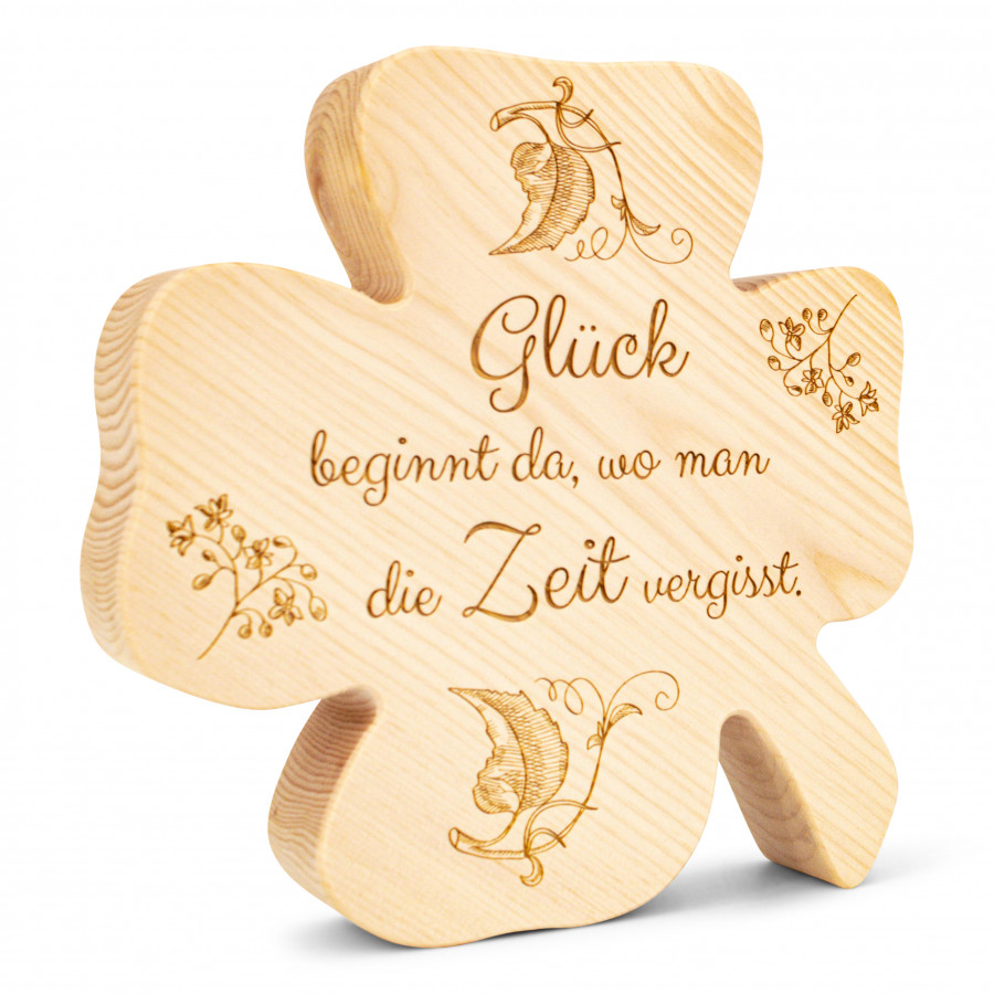 Zirbenkleeblatt Glück beginnt da 