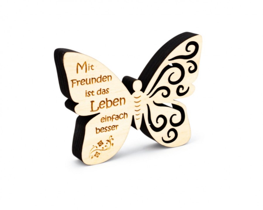 Kleiner Zirben Schmetterling mit Gravur Mit Freunden 
