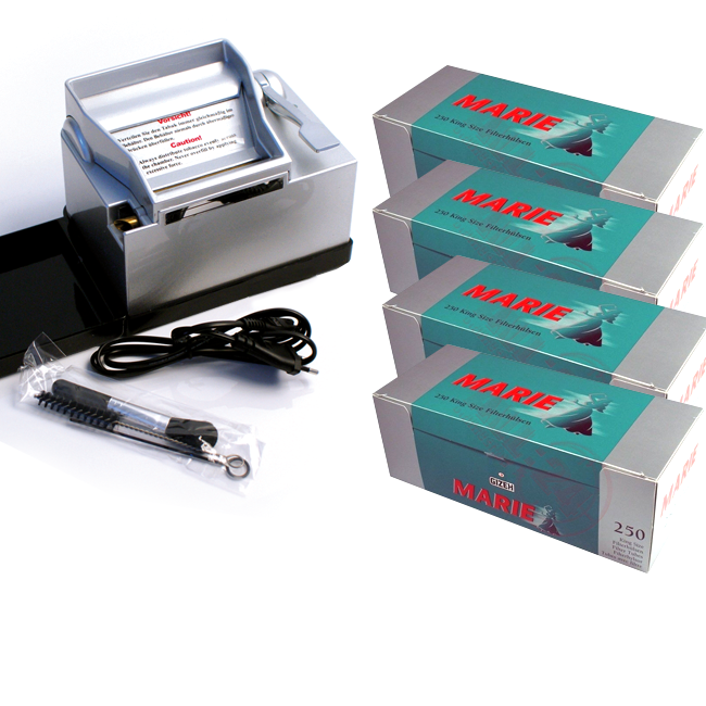Artikelbild 1 des Artikels “Wert-Set: Powermatic 2 PLUS Silber Stopfmaschine mit 1.000 MARIE Zigarettenhülsen + MARIE Standard“