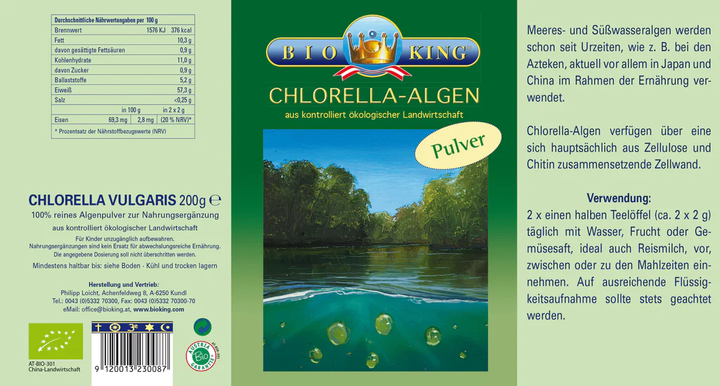 BioKing Bio Chlorella-Algen Pulver, 200g 