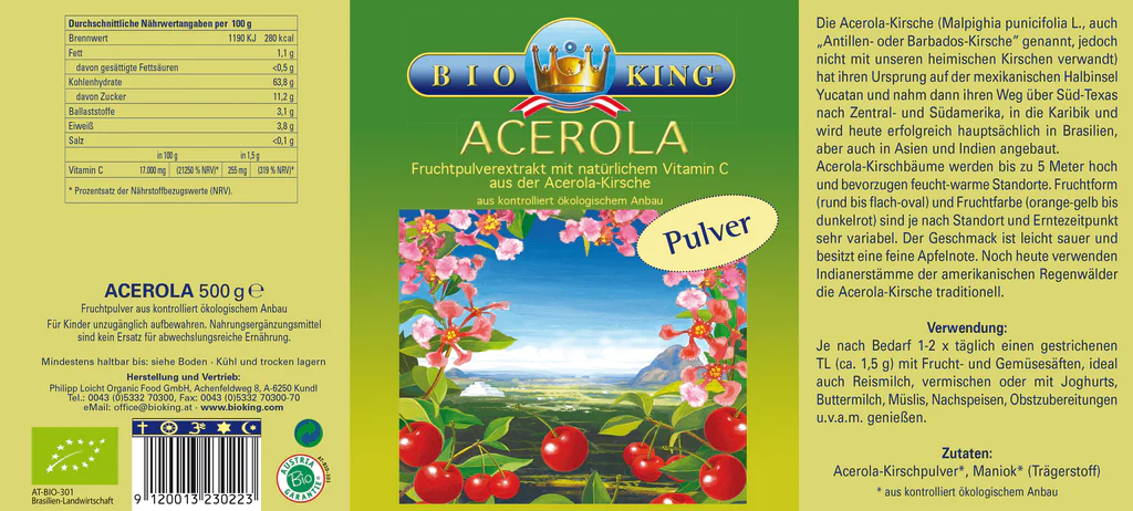 BioKing Bio Acerola Fruchtpulver Vegan, 200g-500g 500 g