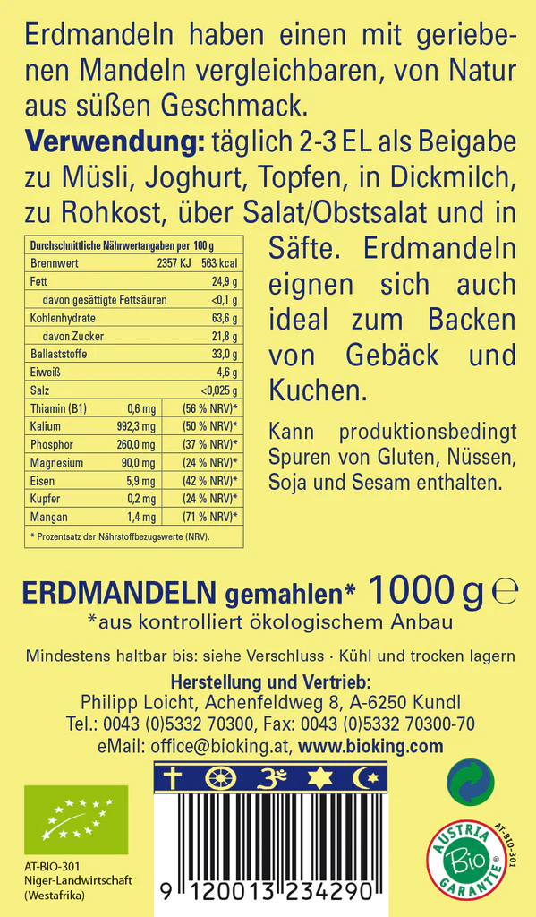 BioKing Bio Erdmandeln Gemahlen/Gerieben, 500g-1000g 1000 g