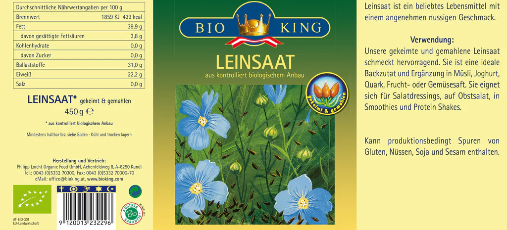 BioKing Bio Leinsaat Gekeimt & Gemahlen Vegan, 250g-450g 
