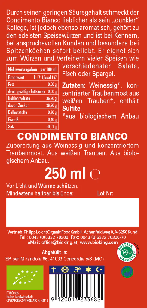 BioKing Bio Condimento Bianco, 250ml 