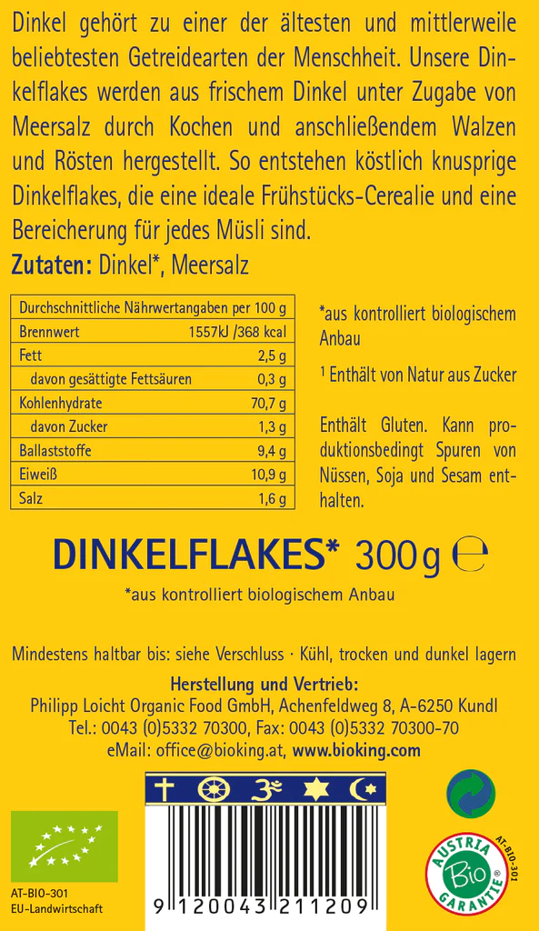 BioKing Bio Dinkelflakes Ungesüßt, 300g 