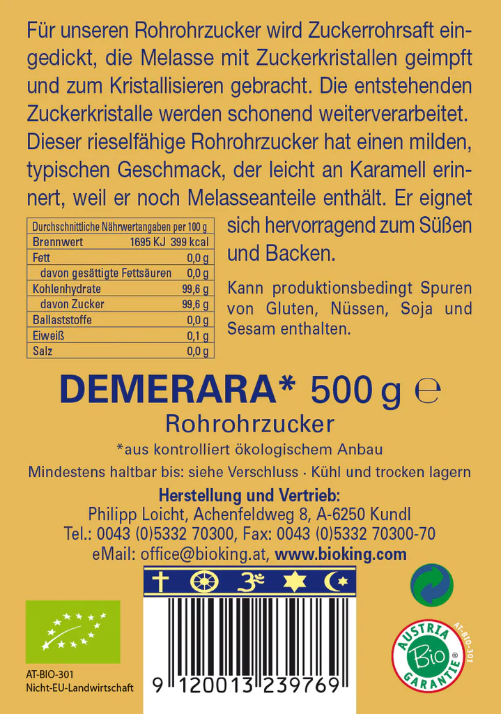 BioKing Bio Urzucker Vollrohrzucker, 500g-1000g 500g
