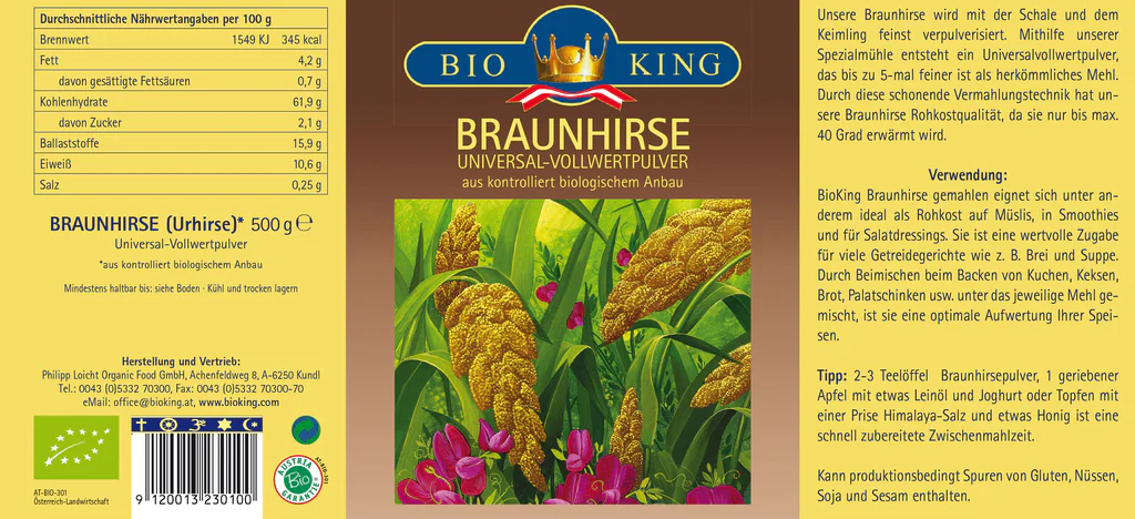 BioKing Bio Braunhirse Vollwertpulver, 500g-1000g 500g Pkg