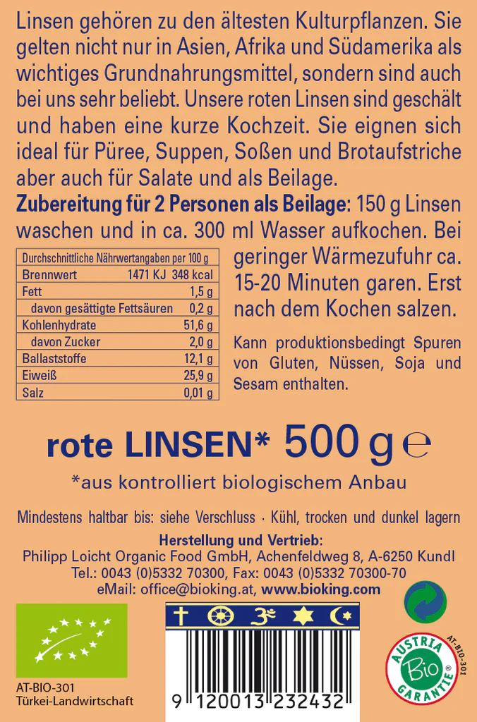 BioKing Bio Linsen Rot, 500g 