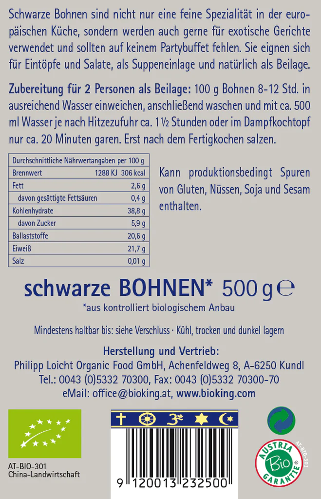 BioKing Bio Bohnen Schwarz, 500g 