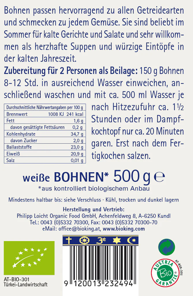 BioKing Bio Bohnen Weiß, 500g 
