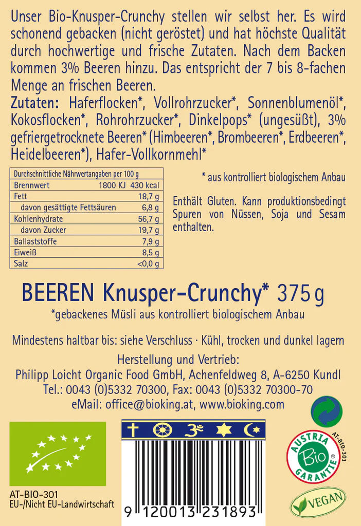 BioKing Bio Crunchy Beeren Müsli, 375g 